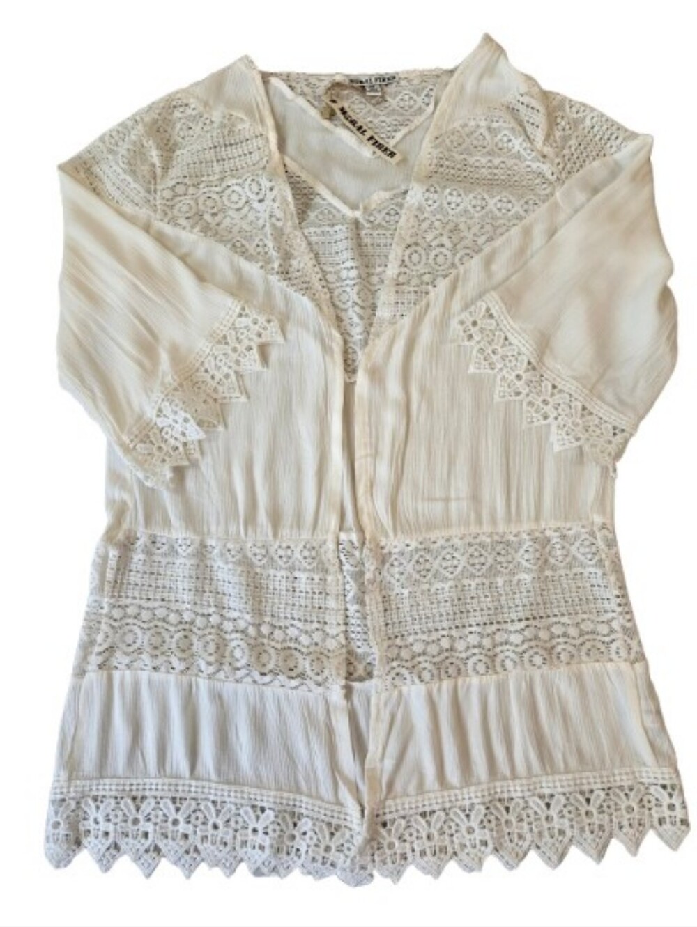 NWT Moral Fiber Boho Ivory Lace Crochet Open Front Top Layering Size Medium